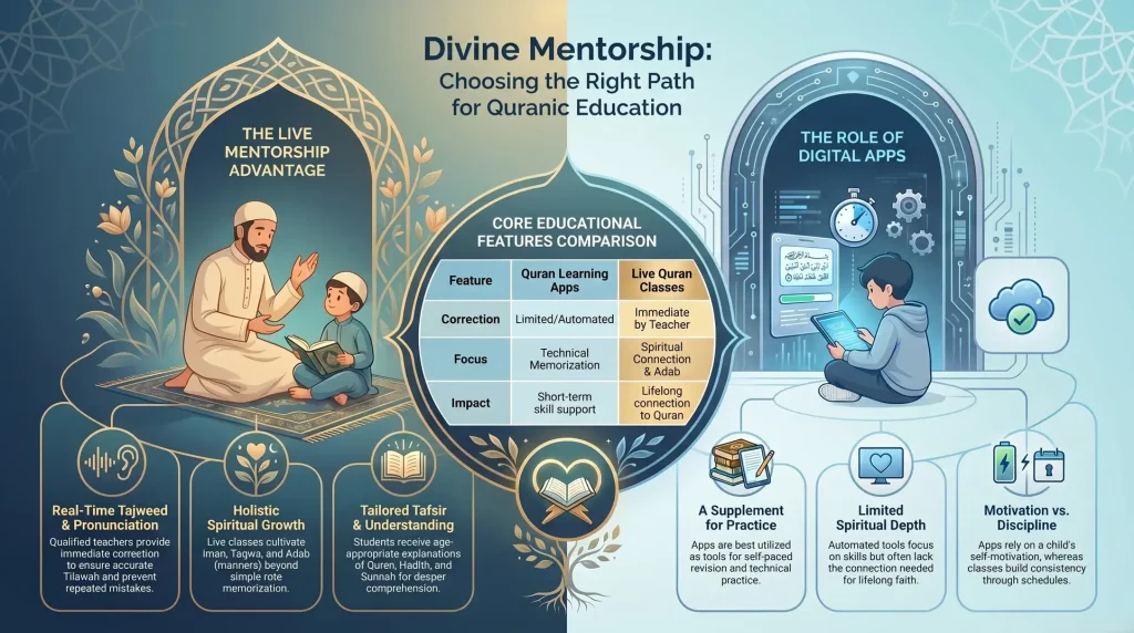 Quran Learning Apps vs. Live Quran Classes for Kids